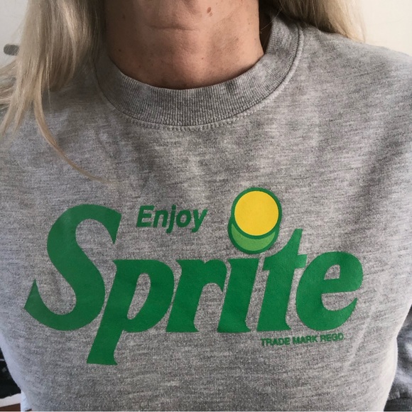 Coca-Cola brand "Sprite" cropped grey sweatshirt w/ green sleeve stripe -size L - Picture 1 of 8
